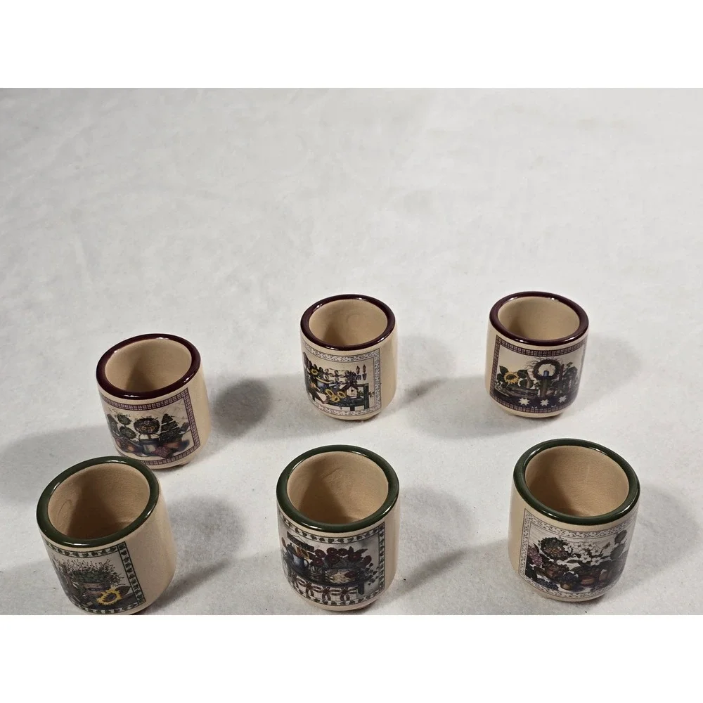 Vintage Country Floral Ceramic Napkin Rings Set of 6 Farmhouse Decor Cream